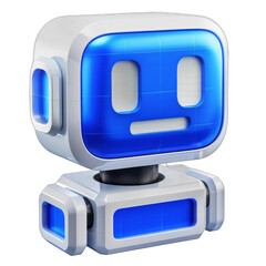 A robot with blue eyes and a blue mouth