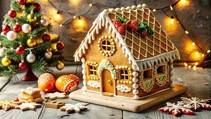 Gingerbread house adorned with festive Christmas decorations , gingerbread, house, Christmas, decoration, festive, holiday