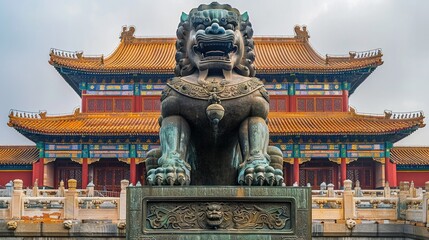 Fototapeta premium Bronze Lion Guardian in Front of the Forbidden City