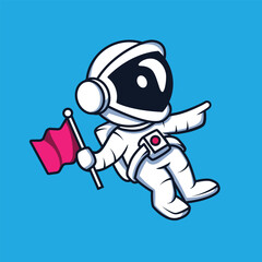 Cute Astronaut Holding flag Floating In Space Cartoon Vector illustration