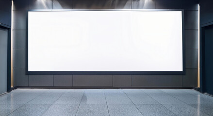 Blank billboard on the wall in the underground passage.