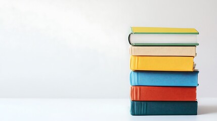 Stack of Colorful Books on a White Surface