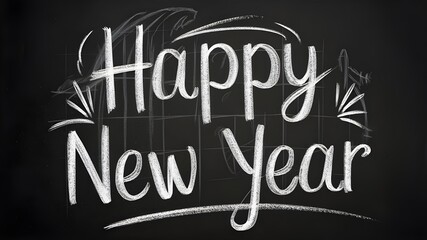Chalk-Drawn 'Happy New Year' in Cursive with Nostalgic Rustic Charm