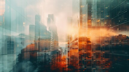 Fototapeta premium Urban Skyline Reflected in Glass Facade