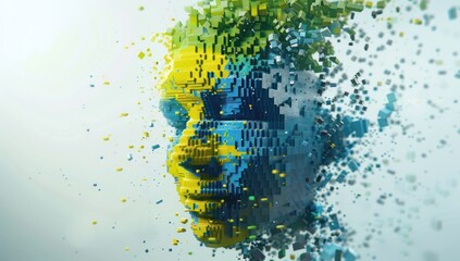 Digital Face Disintegrating into Pixels