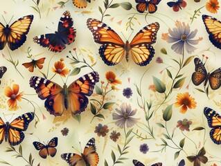 Mesmerizing Butterfly and Floral Pattern with Vibrant Colors and Elegant Designs