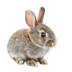 A small rabbit is sitting on a white background