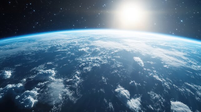 Earth from Space with Sun and Stars - Stunning Blue Planet Photography.