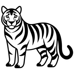 Obraz premium Tiger isolated on white, Tiger vector illustration, animal vector art, Tiger silhouette, pet vector icon, lion cartoon line art, eps