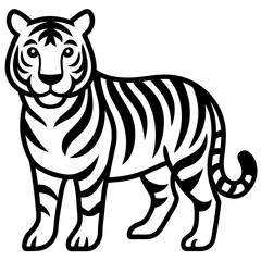 Tiger isolated on white,  Tiger vector illustration,  animal vector art,  Tiger silhouette,  pet vector icon,  lion cartoon line art, eps