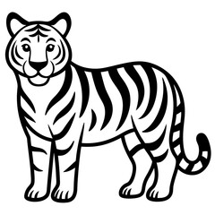 Tiger isolated on white,  Tiger vector illustration,  animal vector art,  Tiger silhouette,  pet vector icon,  lion cartoon line art, eps