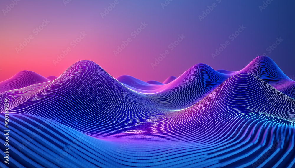 Poster Abstract 3d topographic landscape rendering in synthwave colors