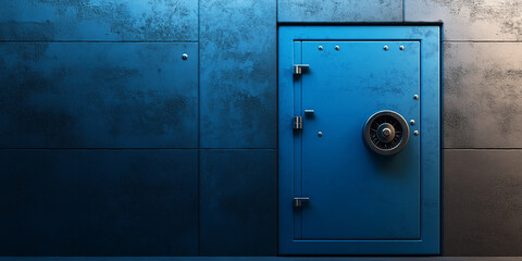 Blue metal vault door protecting money and valuables
