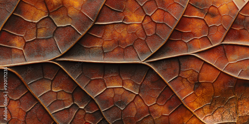 Poster Close up macro image revealing the intricate veins of a decaying leaf in autumn