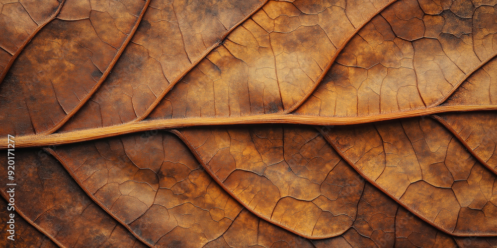 Poster Close up macro photography of a dried leaf showing intricate veins and texture