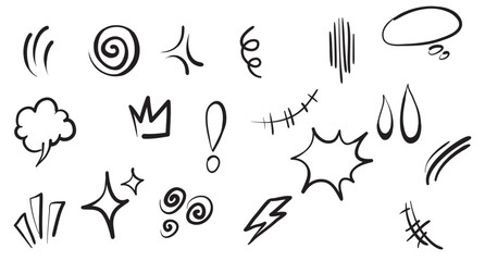  doodle set handdrawn cartoony expression sign doodle curve directional arrows emoticon effects desig 