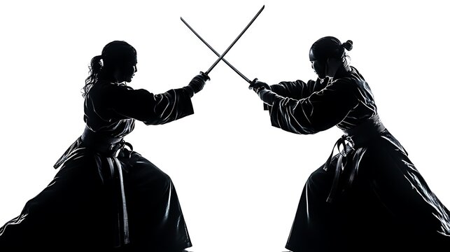 Silhouettes of Two Figures Engaged in a Sword Fight