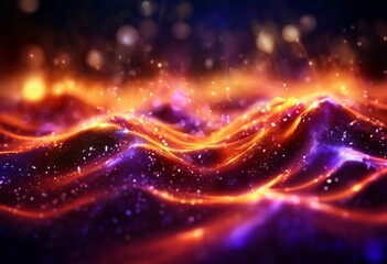abstract background with glowing waves and stars