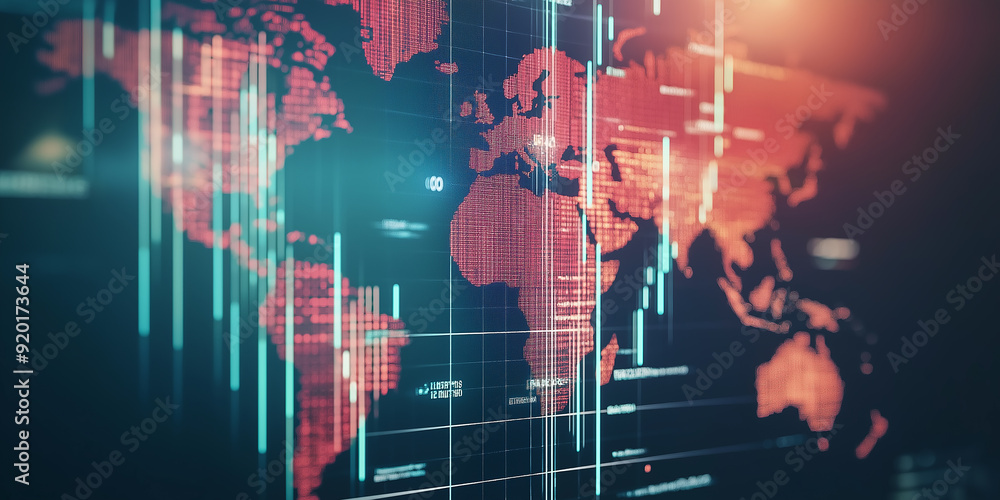 Aufkleber Global connection world map formed by big data flowing on black background