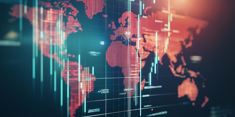 Global connection world map formed by big data flowing on black background