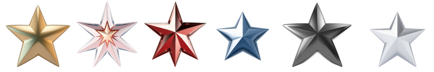 set of various shining stars isolated on transparent background.generative AI