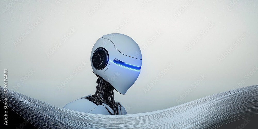 Poster White and blue robot emerging from data stream