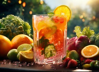 glass fruit and lemon on table