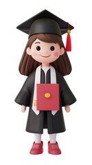 Adorable 3D character of an Asian graduate in bachelor’s robes, set against a white background. This charming design captures the joy and pride of graduation, making it an ideal addition for education