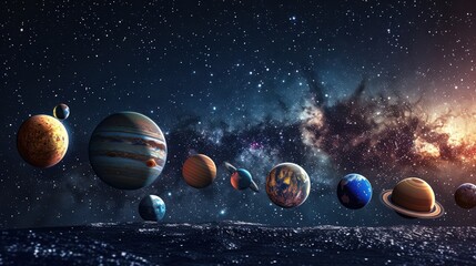 Planets in the Solar System with Milky Way Galaxy in the Background