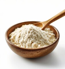 wooden bowl filled with oat and wooden spoon