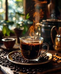 Fototapeta premium cup coffee with steam rising out it
