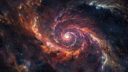 Cosmic Spiral Galaxy with Vivid Colors and Star Dust