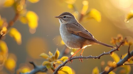 Obraz premium A Small Bird Perched on a Branch with a Golden Blurred Background