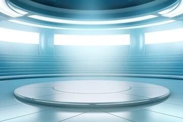 Obraz premium Futuristic blue room with a circular platform.