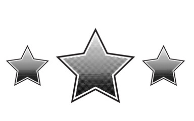 Three stars elements with halftone effect. Black dots and pop art texture. Retro vector illustration