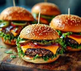 three hamburgers with cheese, let let the burger