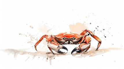 Fototapeta premium Crab scuttling along the sand,Clipart, watercolor illustration, Perfect for nursery art The style is hand drawn, white background