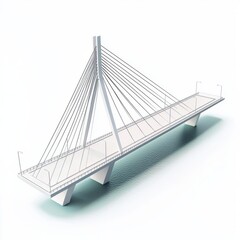 Fototapeta premium 3D Render of a cable-stayed bridge with a modern design, spanning over a wide harbor. Miniature, on isolated white background