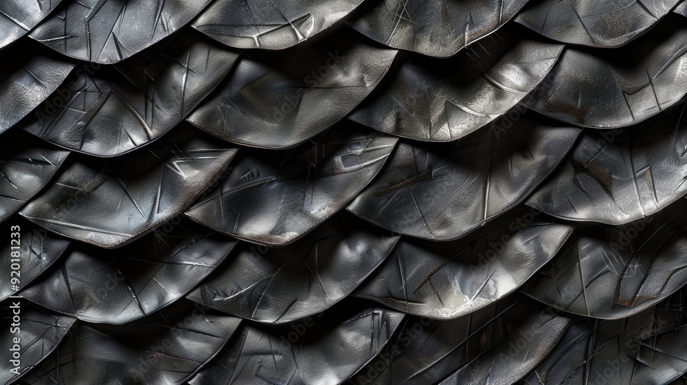 Poster the surface is covered in a series of interlocking plates resembling the armored scales of a bionic 