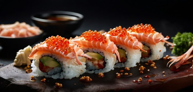 plate sui rolls with sauce and vegetables
