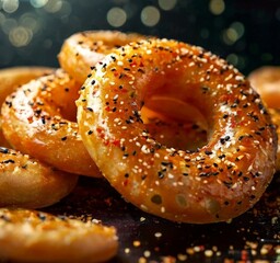 pile bagels with sesame sprin