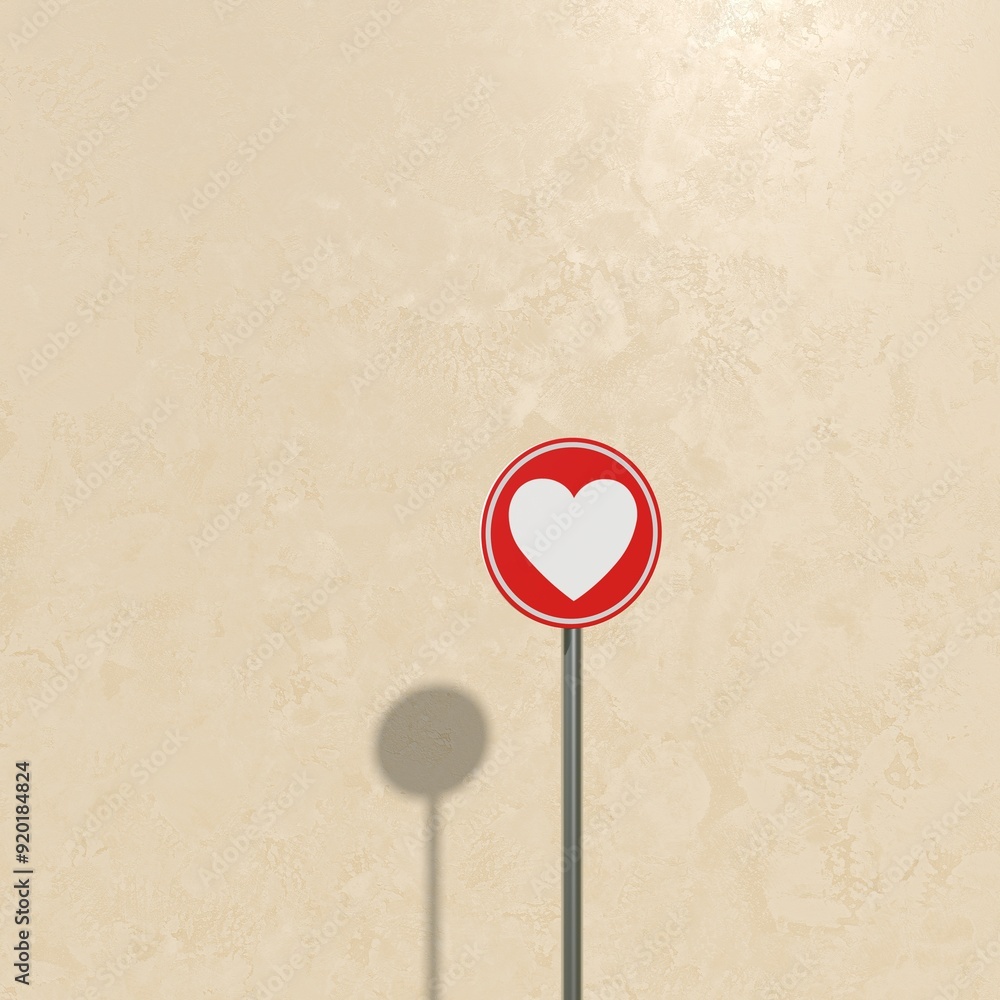 Poster minimal idea concept of heart sign symbol with shadow on beige background. 3d rendering.