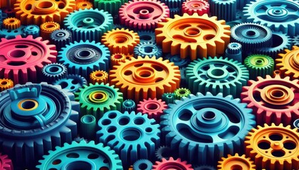 colorful 3d rendered gears