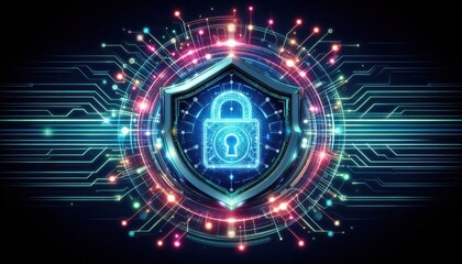 background with glowing lights of shield icon , vector