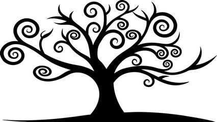 A whimsical tree with exaggerated, leaves silhouette art illustration