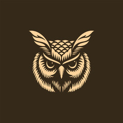 owl head logo vector illustration in ink drawing style