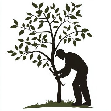 gardener pruning tree silhouette clip art preview
