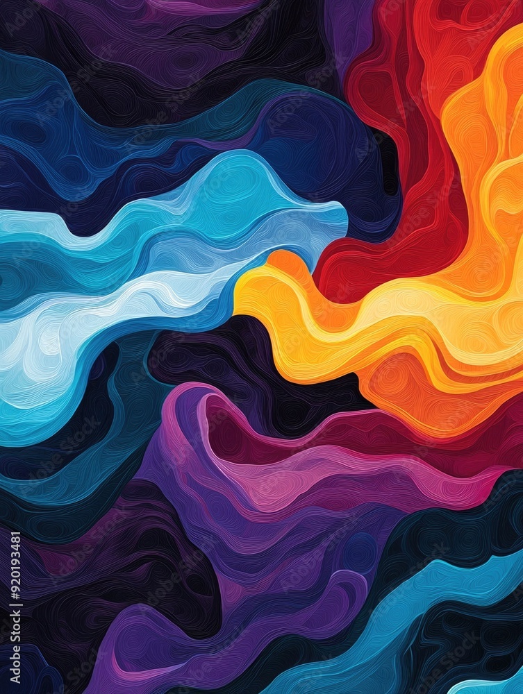 Poster elegant and captivating abstract composition featuring fluid intertwined shapes in a vibrant color p