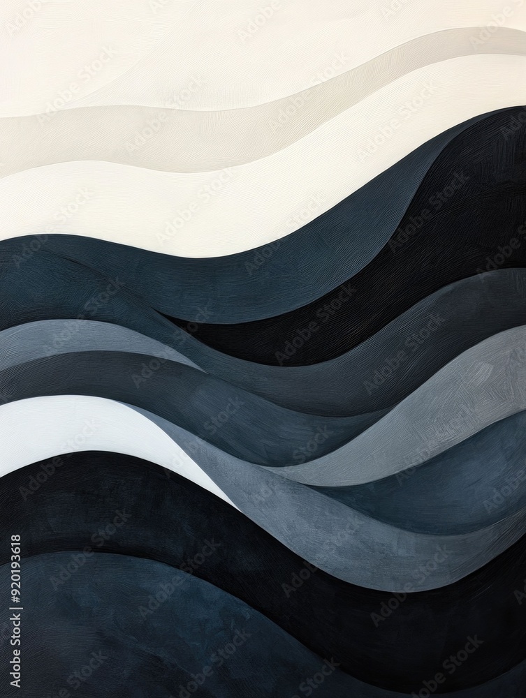 Poster sinuous and flowing monochromatic shapes and lines forming a modern abstract and minimalist art comp