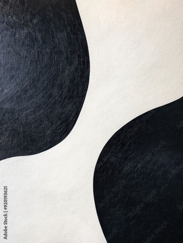 Poster sinuous abstract geometric shapes and lines in a minimalist monochromatic palette creating a modern 
